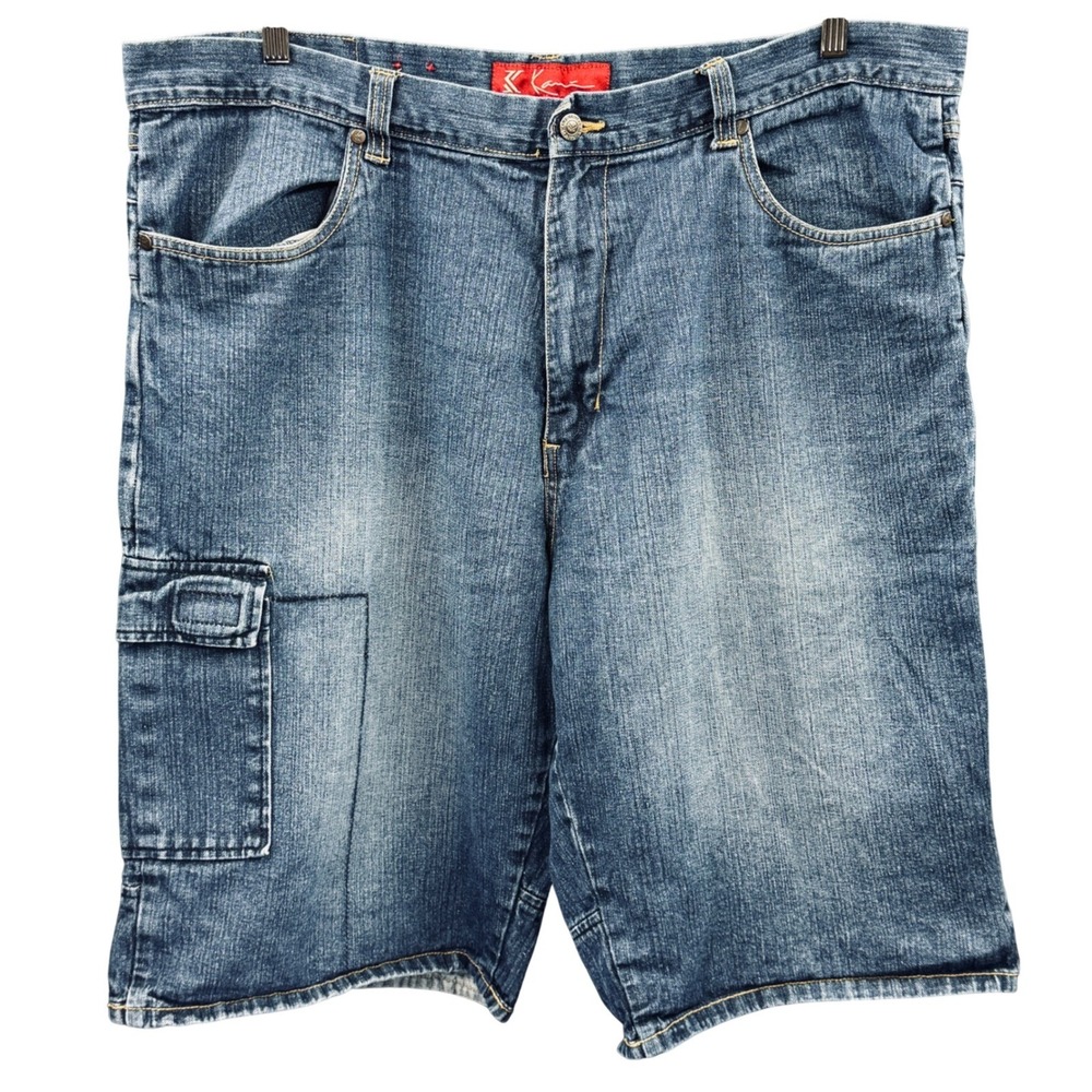 Karl Kani Denim Cargo Shorts Mens 42 Blue Excellent Y2K Baggy Hip Hop Streetwear
